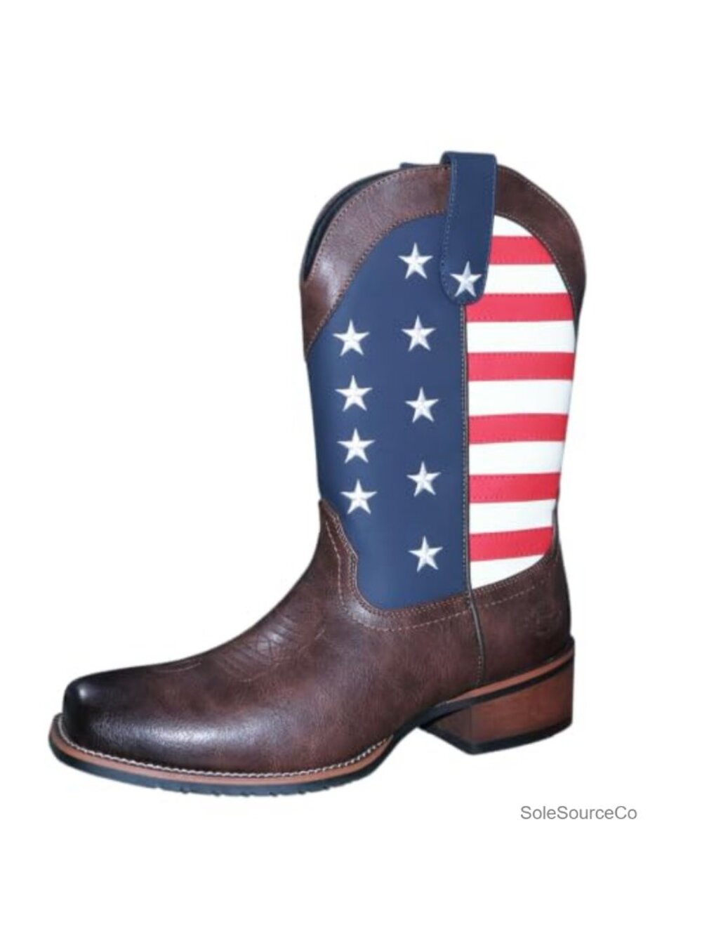 Men's Faux Leather Cowboy Western Boots Square Toe Pull-On Calf High